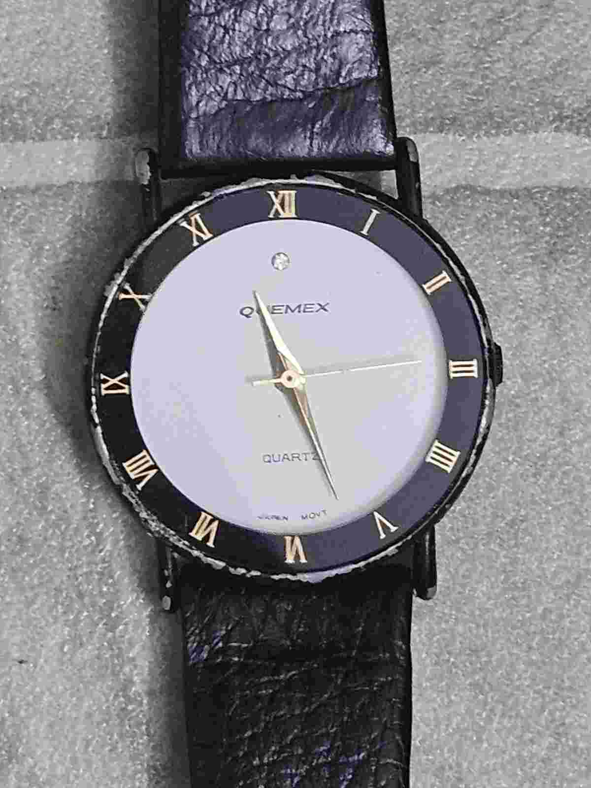 Quemex Small Unisex Face Bezel Band Analog Quartz Black Watch
