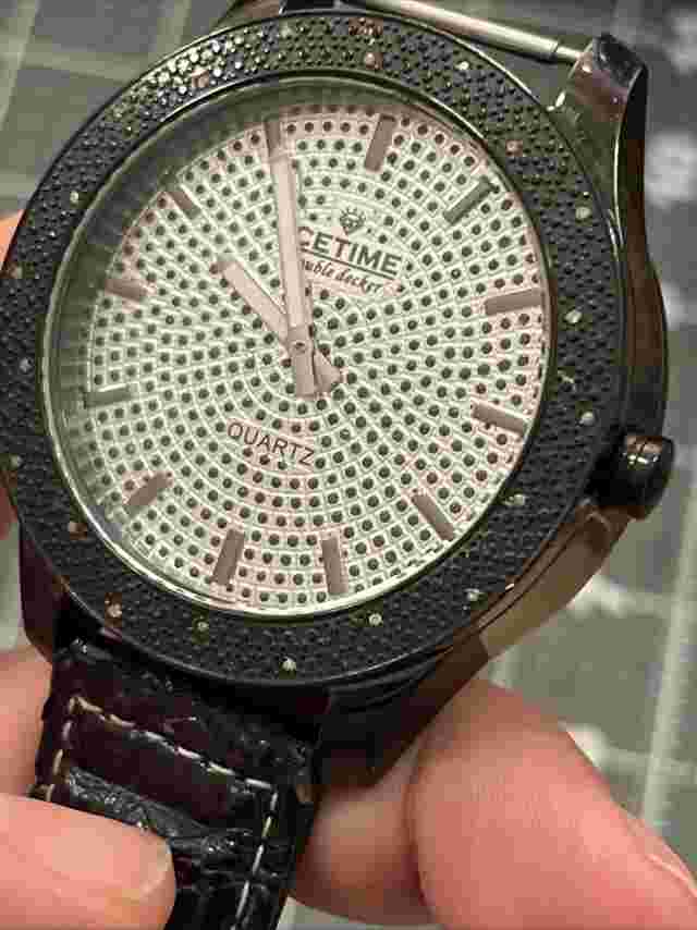 IceTime 20 Diamond Double Decker 48mm Watch Silver & White Face Black Case