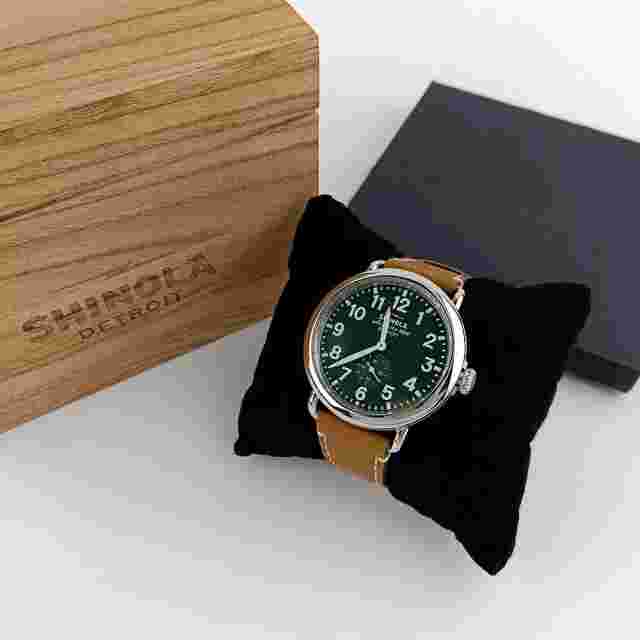 NEW Shinola Mens Watch The Runwell 41mm Green Dial With Tan Leather Strap