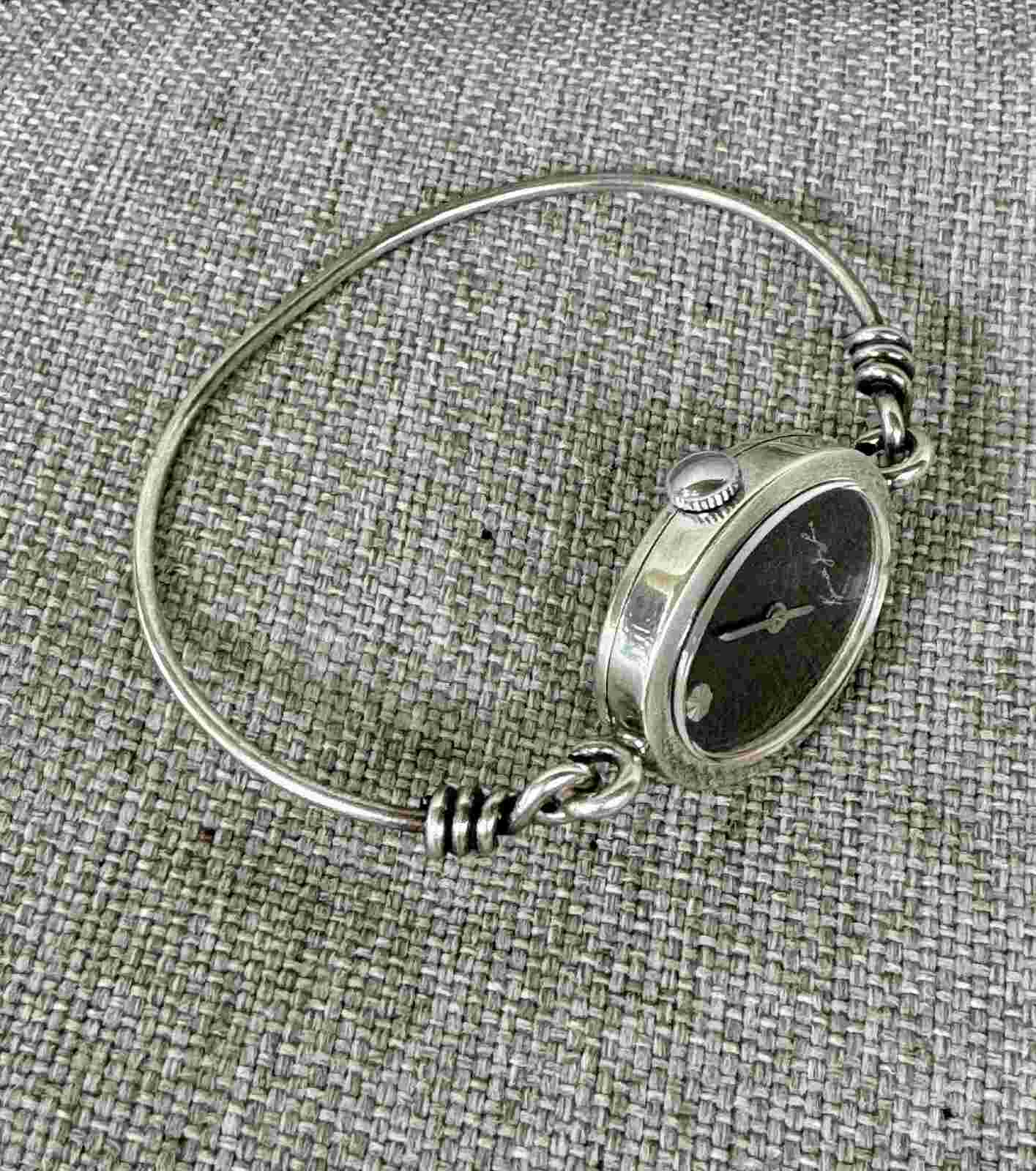 Vintage KENNETH JAY LANE 925 Sterling Silver 17j WindUp Ladies Bangle Watch Runs