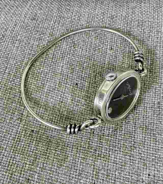 Vintage KENNETH JAY LANE 925 Sterling Silver 17j WindUp Ladies Bangle Watch Runs