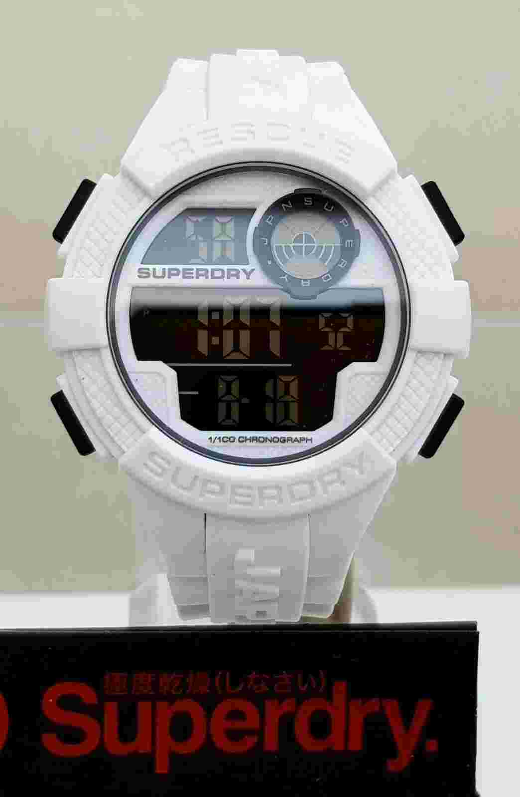 New SUPERDRY Watch Mens Boys Digital White Luminous Silicone RRP£110 GENUINE(SD6
