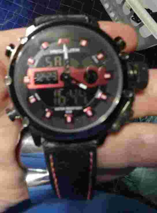 MEGALITH Leather Black Red Military Stainless Steel Watch WILL NEED BATTERY