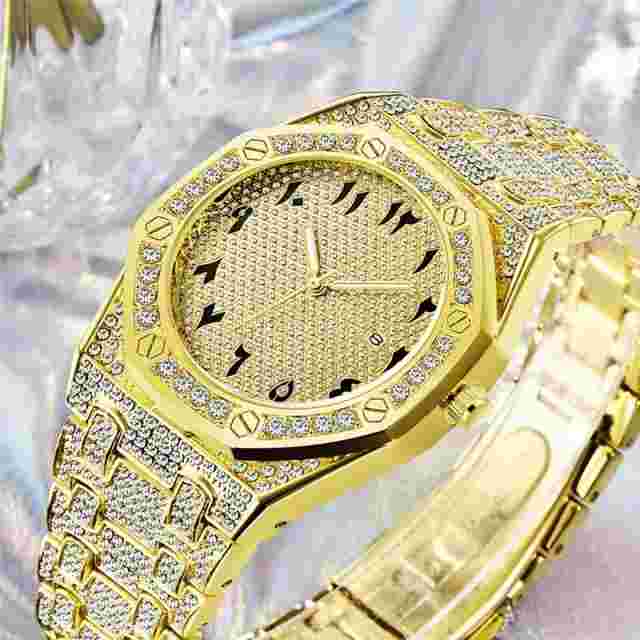 Men's Designer Bling Watch Luxury Arabic Silver AP Diamond Rhinestone Iced Out