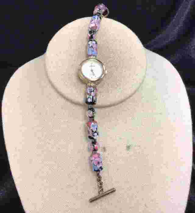 Lenox Ladies Sterling & Stainless Steel Glass Beaded Wrist Watch "As Is" W335
