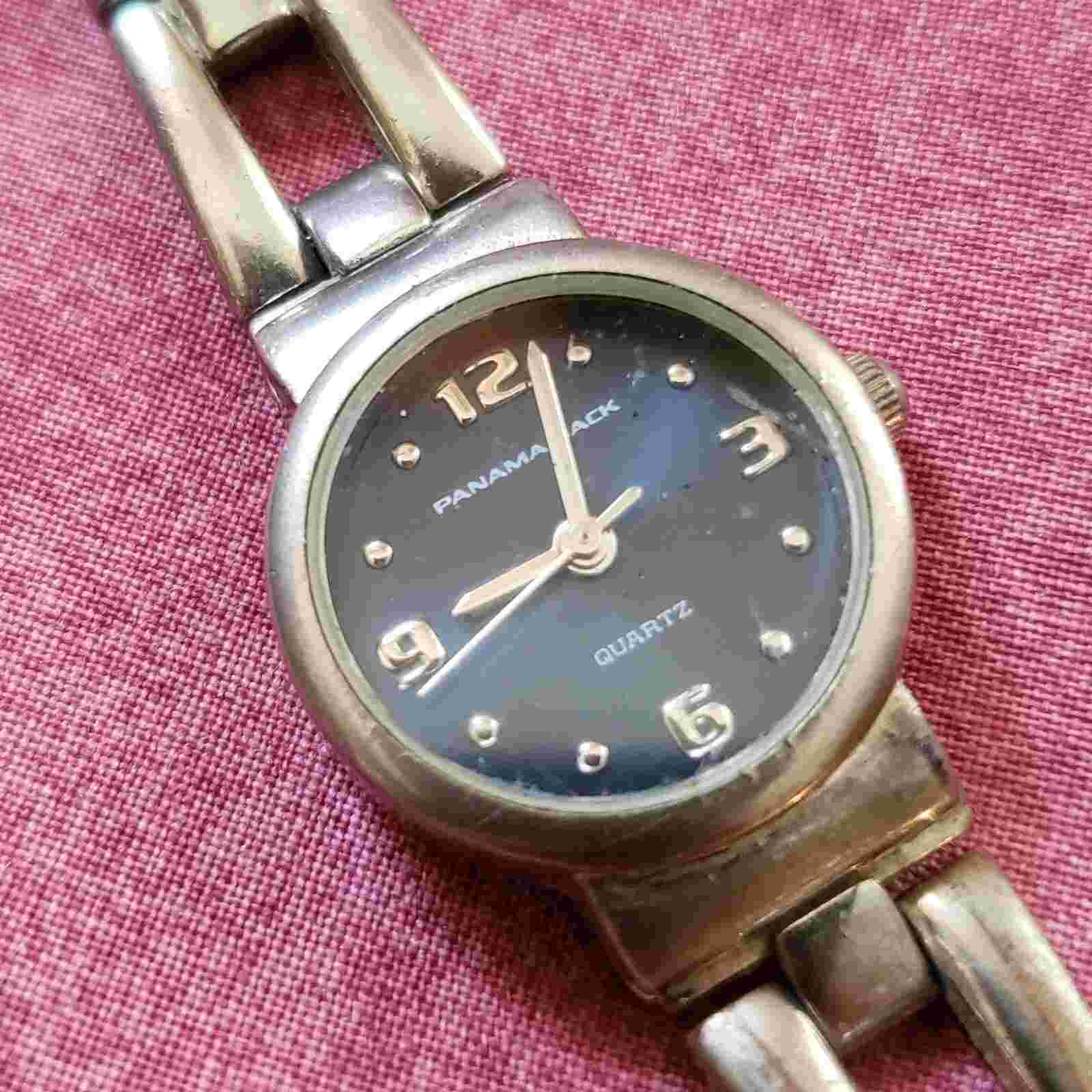 Panama Jack Metallic Blue Dial Round Case Link Bracelet Band Watch Running W1