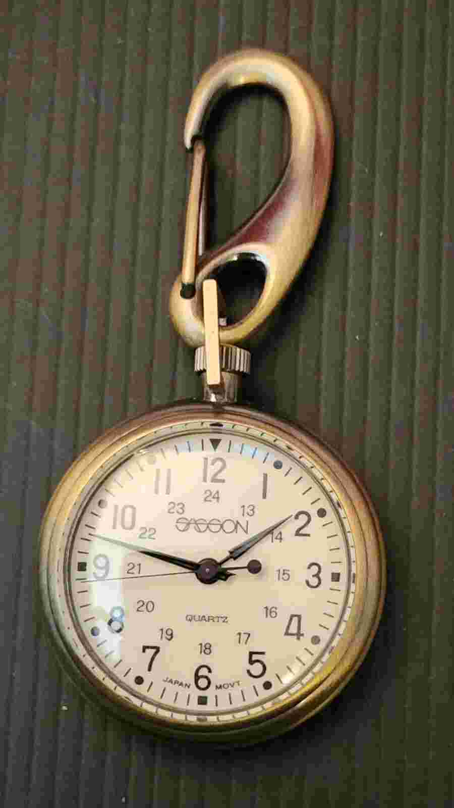 Sasson Watch Ivory Dial Bronze Tone Round Case Clip Pocket Vintage