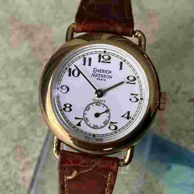 Emerich Meerson Paris Watch Vintage 70s White Dial Sub Seconds Gold Plated 29mm