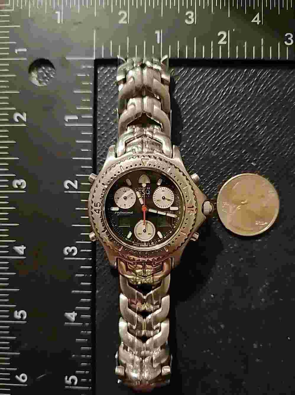 Movado ESQ Swiss Panda Dial Analog Digital Chrono Alarm Tag Influences& $erviced