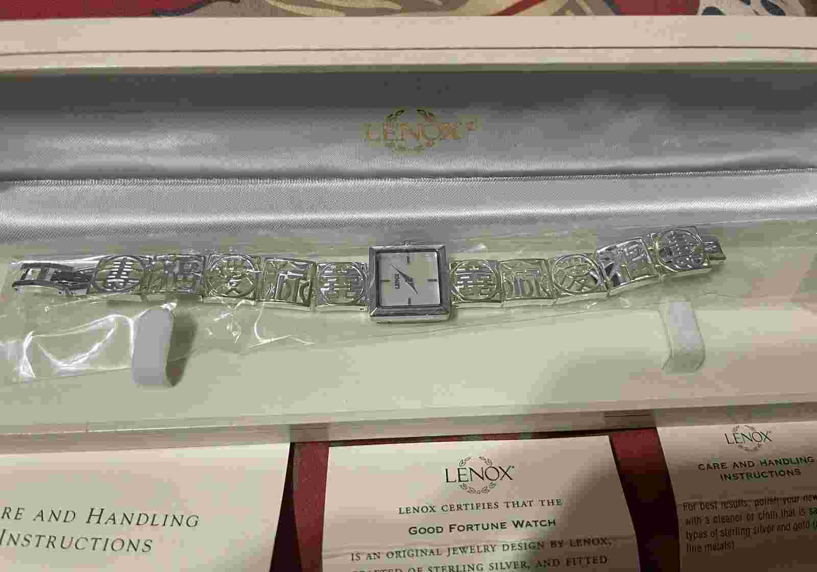 Lenox Watch Sterling Silver Goodfortune Bracelet With Mother Of Pearl Face Lucky