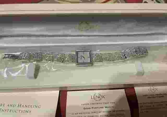 Lenox Watch Sterling Silver Goodfortune Bracelet With Mother Of Pearl Face Lucky