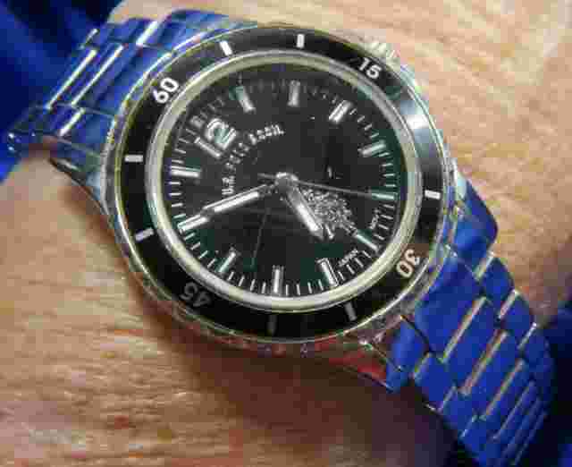 U.S. POLO ASSN. USC2081 Silver tone bracelet deployant WATCH fresh BATTERY A30