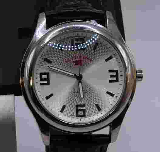 US Polo Assn Silver Tone Dial Round Case Black Leather Band Watch US 5131