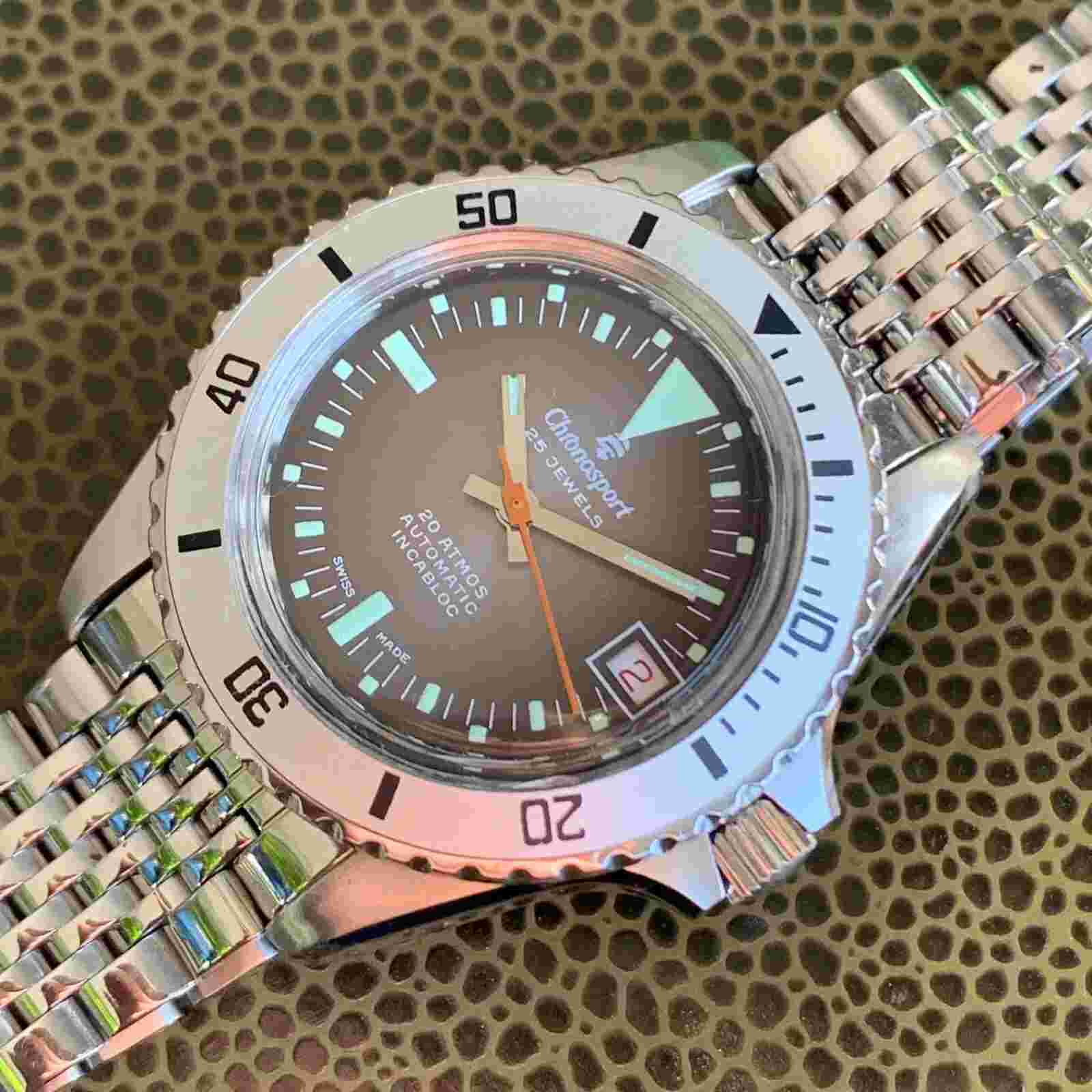 Vintage Chronosport 20 Atmos Divers Automatic Stainless Steel Wristwatch - Mint