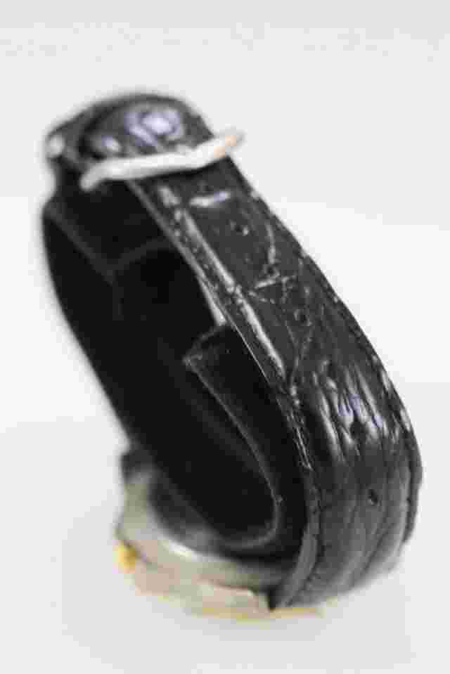Victory Men Watch Stainless Gold Silver WR Black Leather Day Date 24hr Quartz