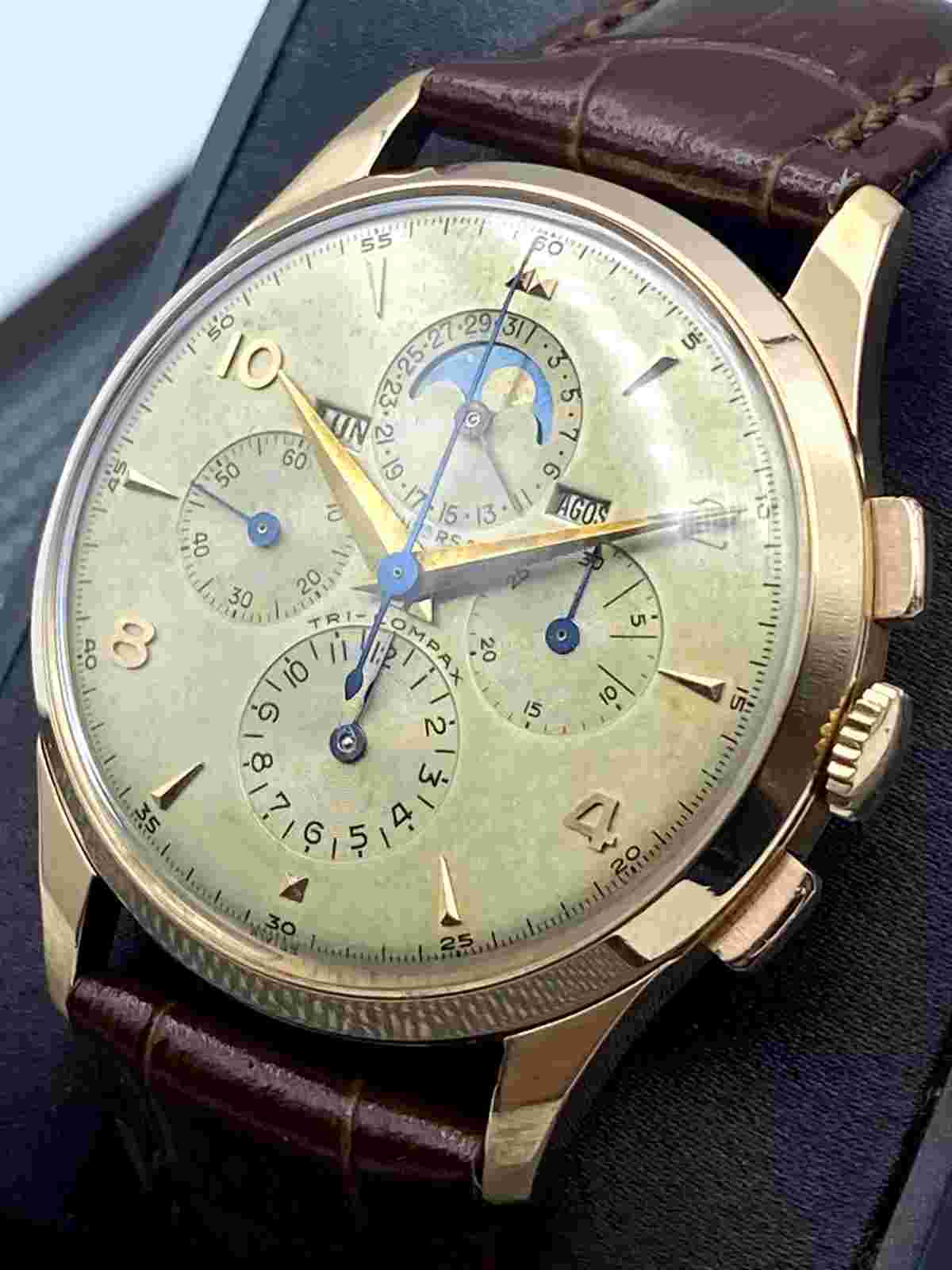 *HYPER RARE* Universal Geneve Tri-Compax Moonphase '50 18k Jumbo 37.5mm STUNNING