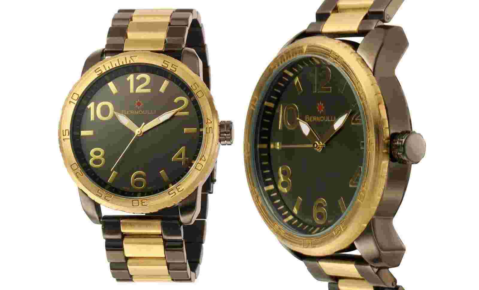 NEW Bernoulli 9361 Men’s Arion Collection Classy Gold Two Tone Large Manly Watch