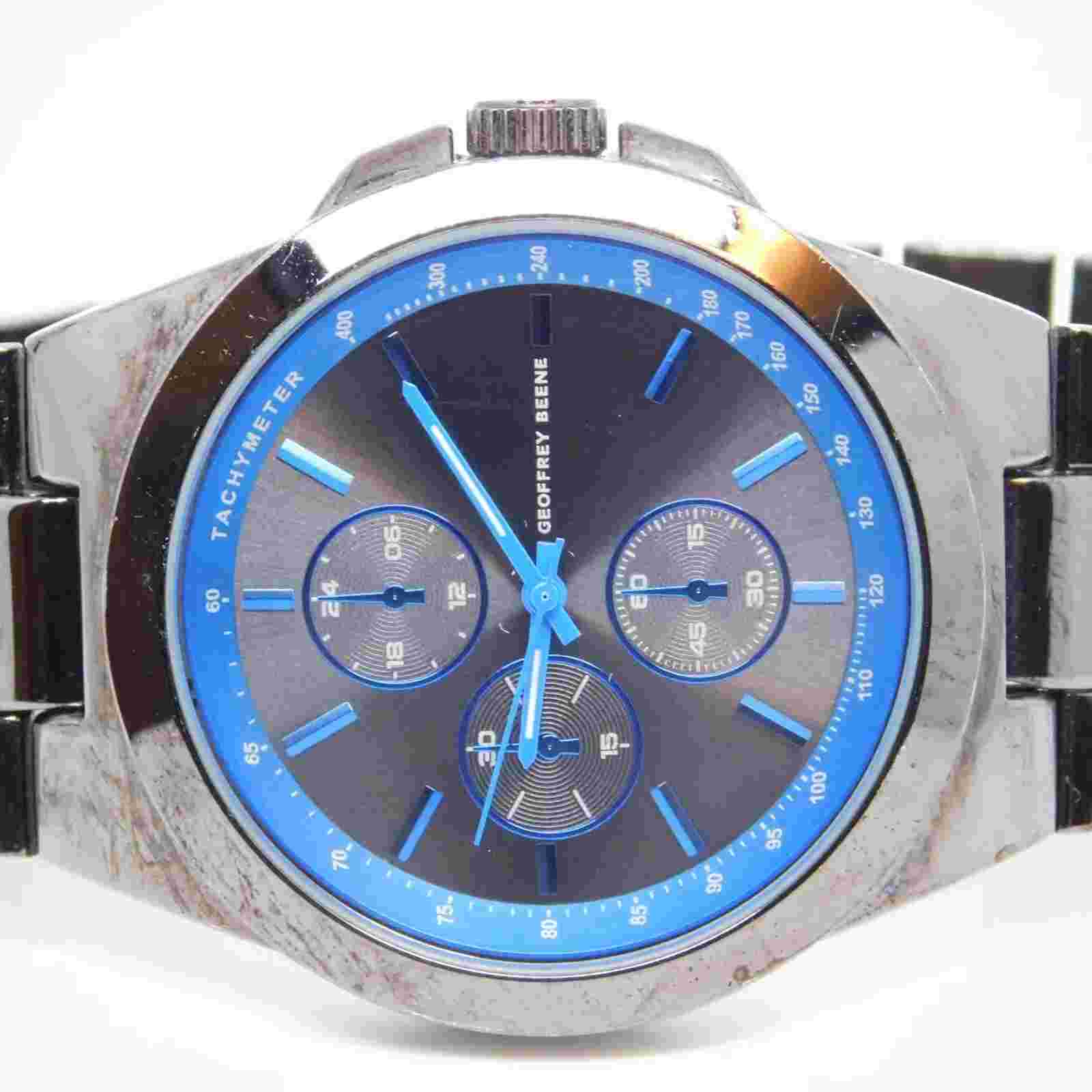 GEOFFREY BEENE GB8195GUB Tachymeter Quartz Analog Men's Watch Sz. 8" New Battery