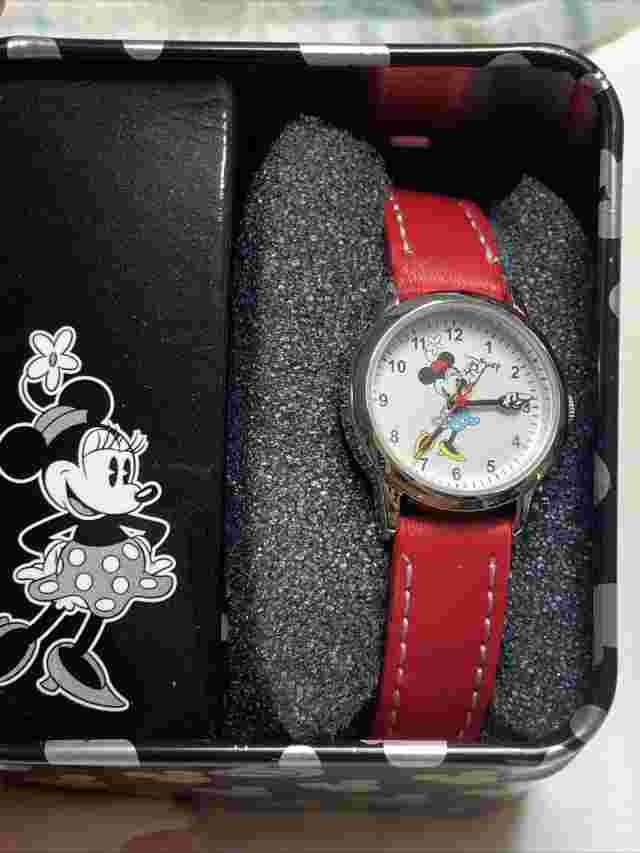 Disney Women Girl Teen Minnie Mouse White Face Red Band Wrist Watch Crystal Gift