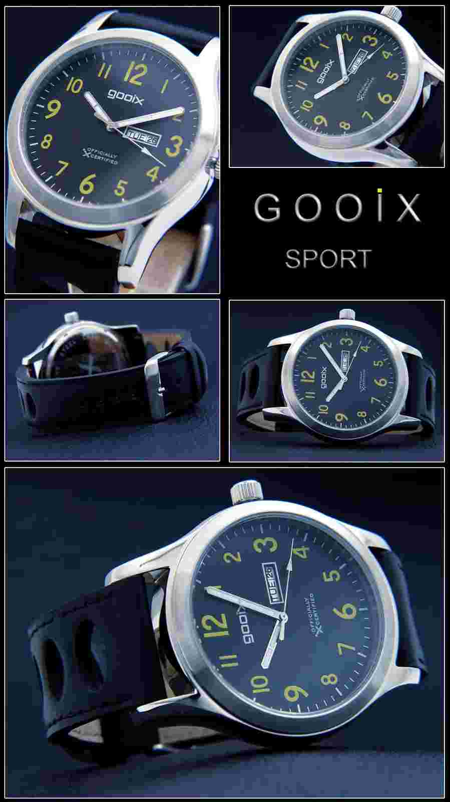 Gooix Pilot Watch Men's XXL 48mm Date Yellow Numbers Stainless Steel 5 BAR
