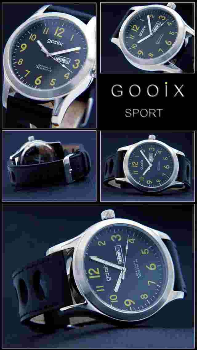 Gooix Pilot Watch Men's XXL 48mm Date Yellow Numbers Stainless Steel 5 BAR