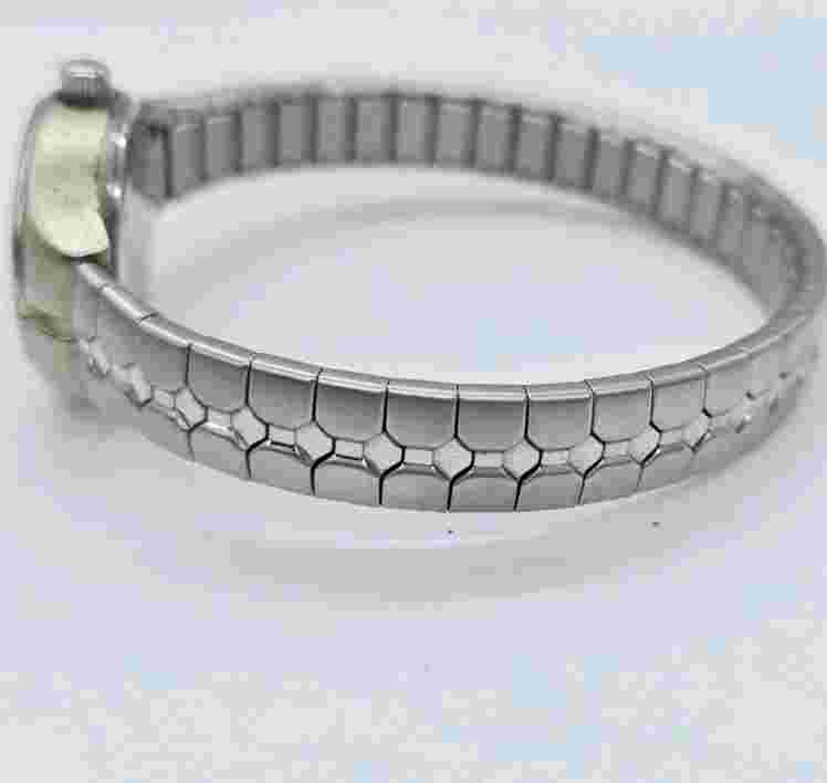 Carriage by Timex Watch Silver tone Stretch Bracelet Band Baby Blue Face