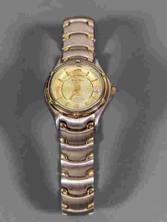 Hugo Max 18 K Gold Plated Round Case Stainless St Band Watch