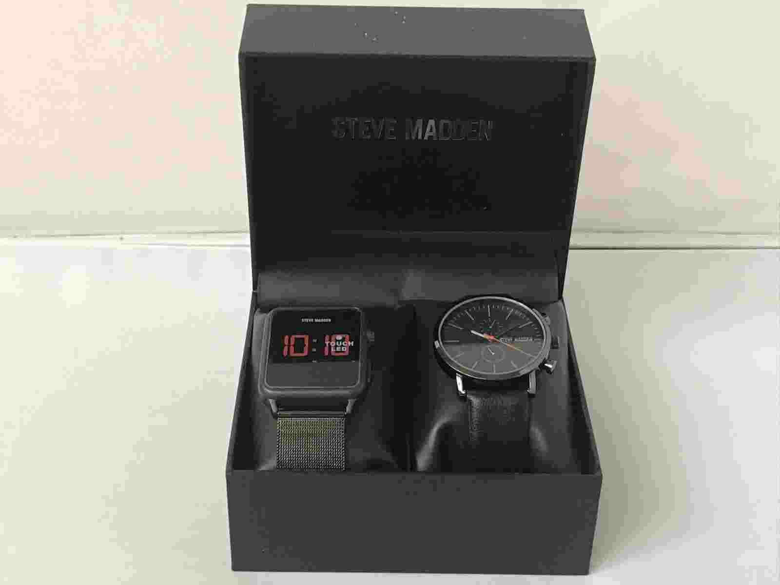Steve Madden Men's Black 2 style  Analog and Digital Watch set