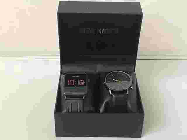 Steve Madden Men's Black 2 style  Analog and Digital Watch set