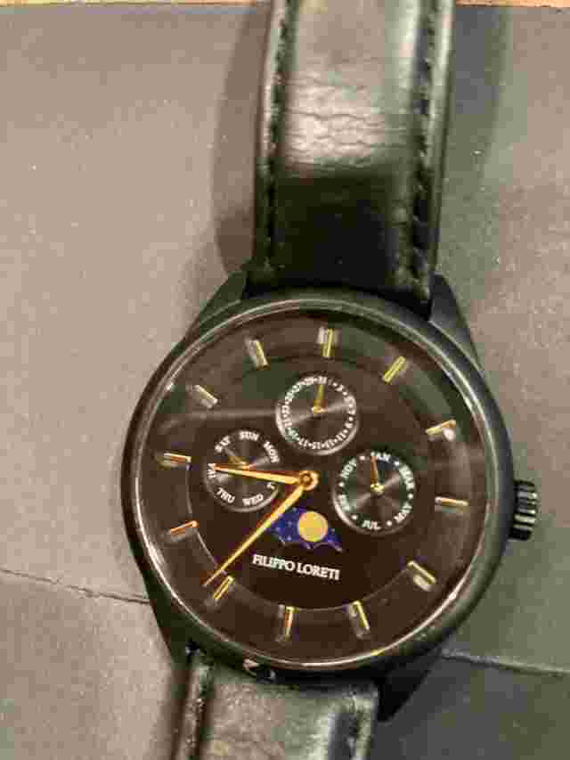 Filippo Loreti Men's Black Venice Moonphase Black Leather Bracelet Watch