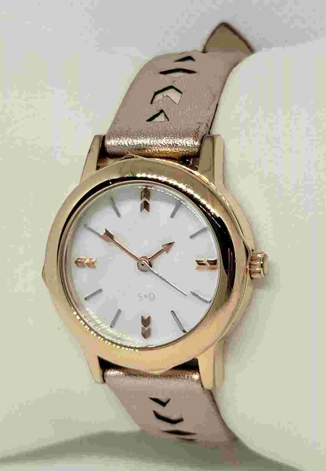 Ladies Stella & Dot Stylish Round Rose Gold Tone Genuine Leather Analog Watch E5