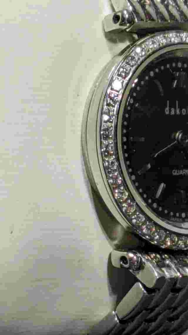 DAKOTA 26mm Stainless, Silver Tone Bracelet Watch, Black Dial Gemmed Size 6.8"