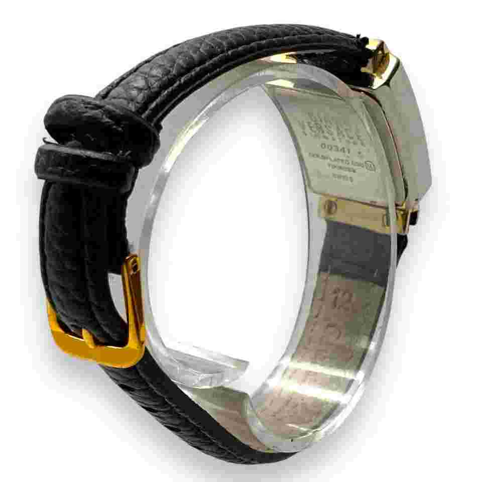 Gianni Versace Medusa Watch Gold Rectangular 2-Hole Black Face Women's