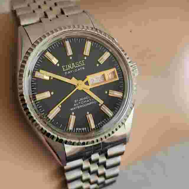Vintage FINASSE men's automatic watch day/date Ronda 1219-21 swiss 1970s