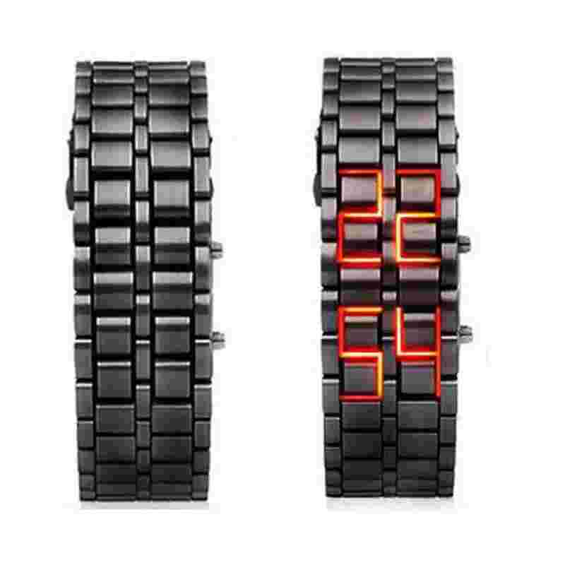 Reloj De Pulsera De Lava Digital Negro Metal De Hierro LED Rojo Para Hombre Niño