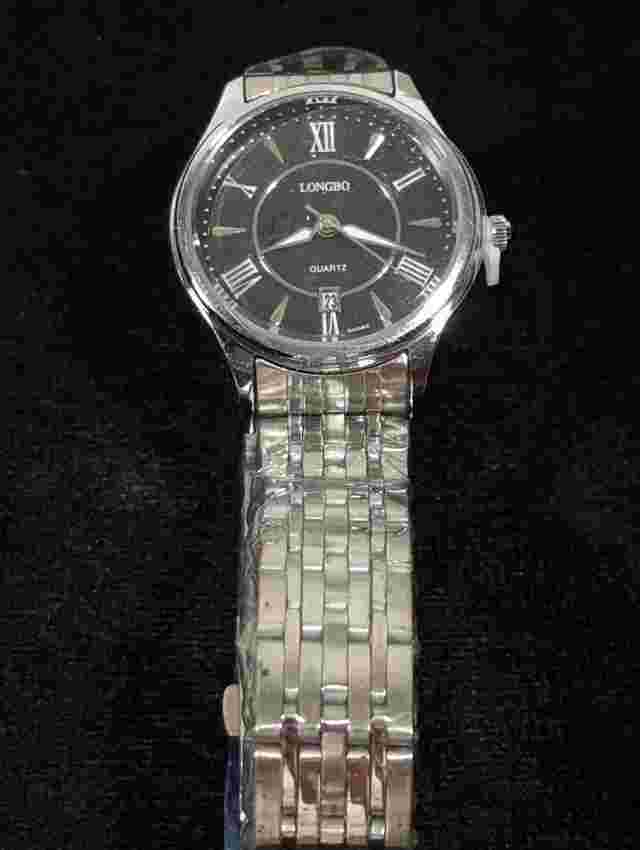 Womans Longbo Black Dial Date Indicator NEW in Plastic Stainless Steel Watch