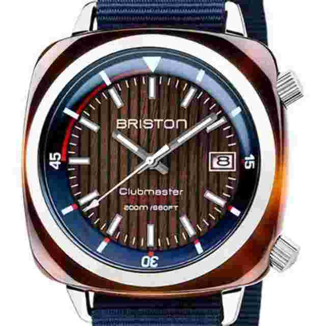 Briston Clubmaster Diver Automatic Watch 42mm Brown Dial Blue NATO Strap 18642.S