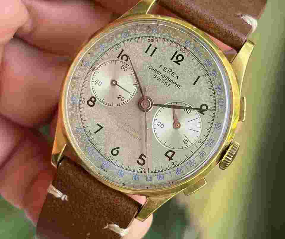 FEREX CHRONOGRAPH SUISSE 37mm 18K GOLD MANUAL VINTAGE RARE WRIST WATCH FOR MEN