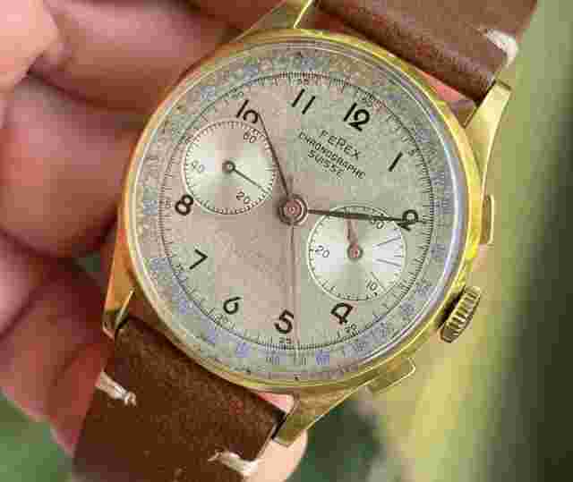FEREX CHRONOGRAPH SUISSE 37mm 18K GOLD MANUAL VINTAGE RARE WRIST WATCH FOR MEN