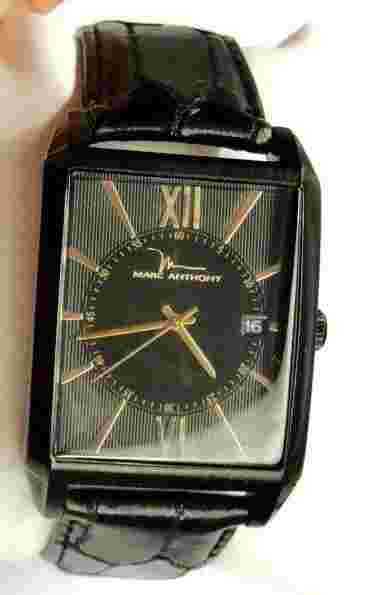 Marc Anthony Watch All Stainless Steel Roman Date Black Leather Band Runs Men