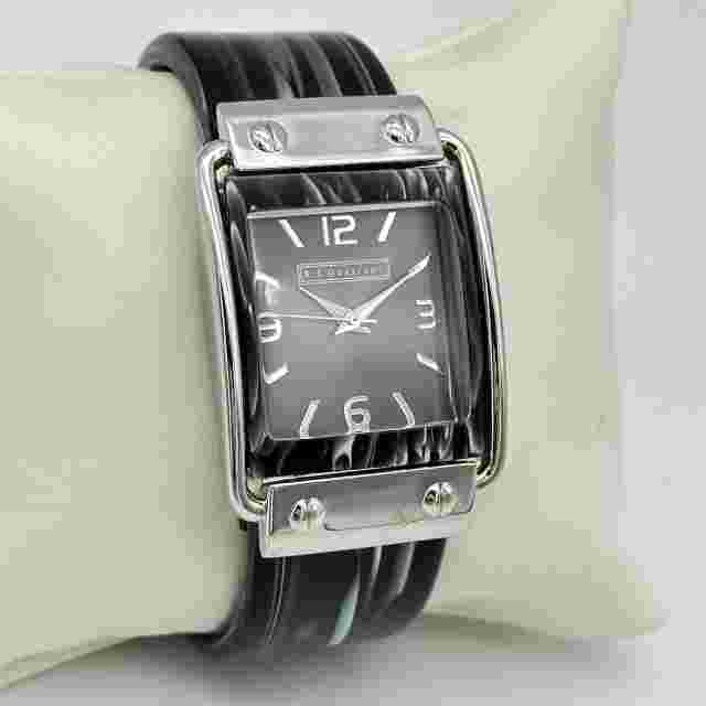 Ladies RJ GRAZIANO Silver Tone & Black Dial Glossy Bangle Bracelet Watch, Runs