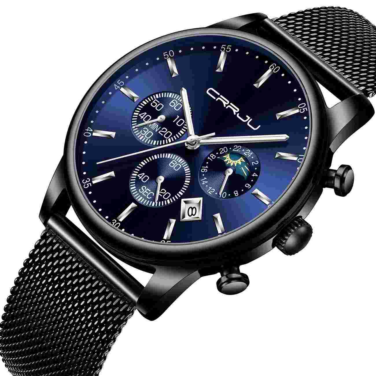 CRRJU Casual Quartz Work Watch for MenFashion Style Auto Date Window Silver A...
