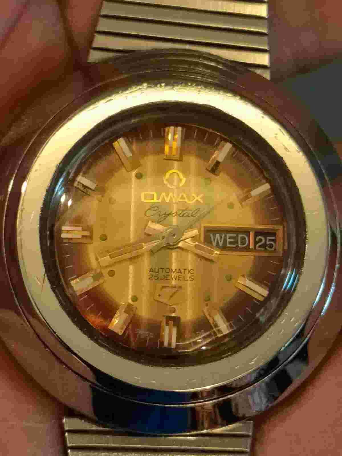 1970s Vintage and Very Rare Automatic Omax Crystal 7 , 25 Jewels , WATER PROOF