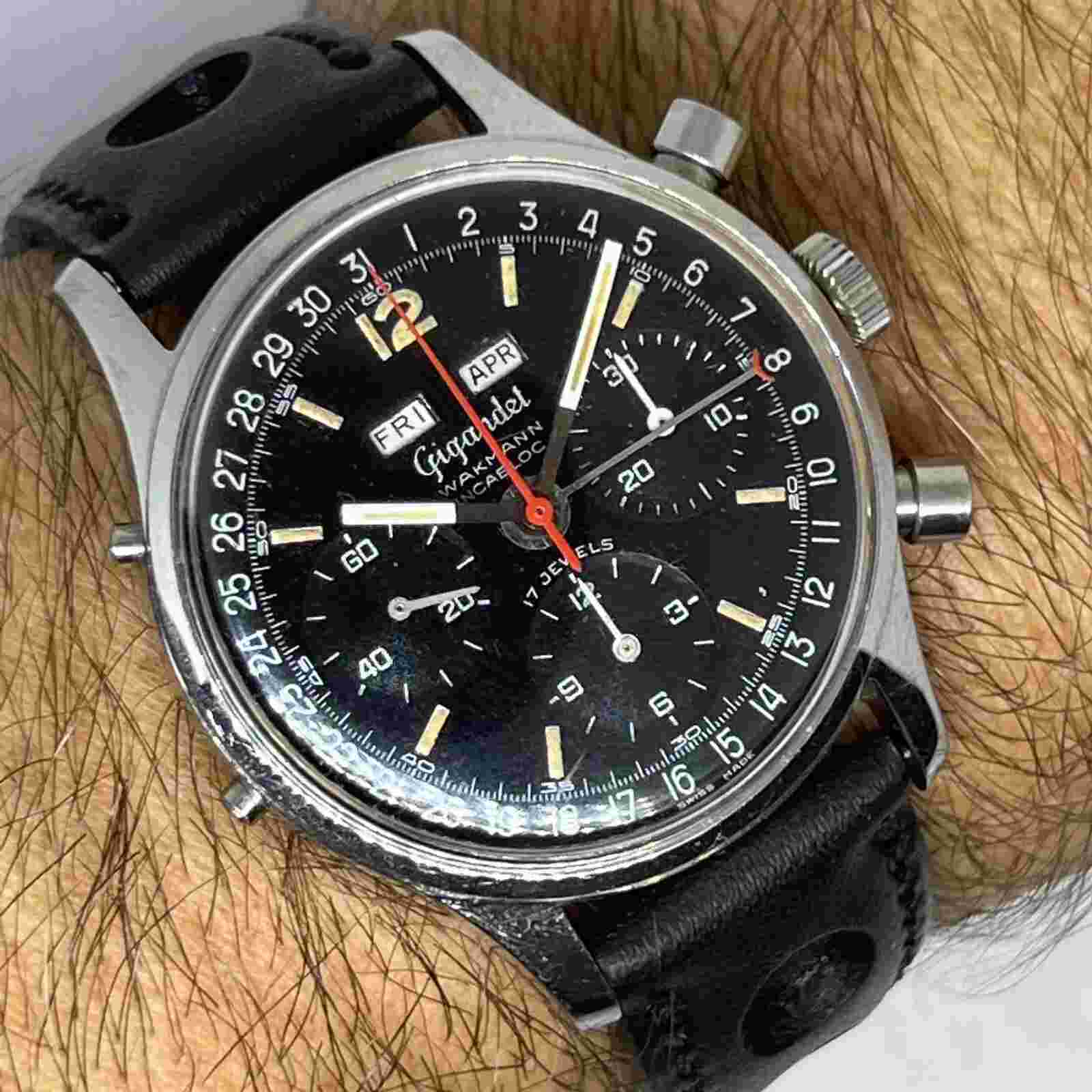 VINTAGE WAKMANN GIGANDET CHRONOGRAPH TRIPLE DATE CALENDAR MANUAL WIND 37MM