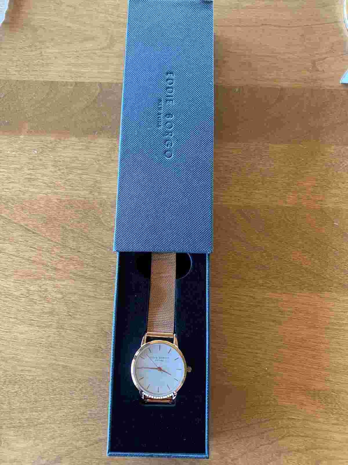 Eddie Borgo Rose Gold Tone White Face Ladies Watch Analog Mesh Bracelet 32mm