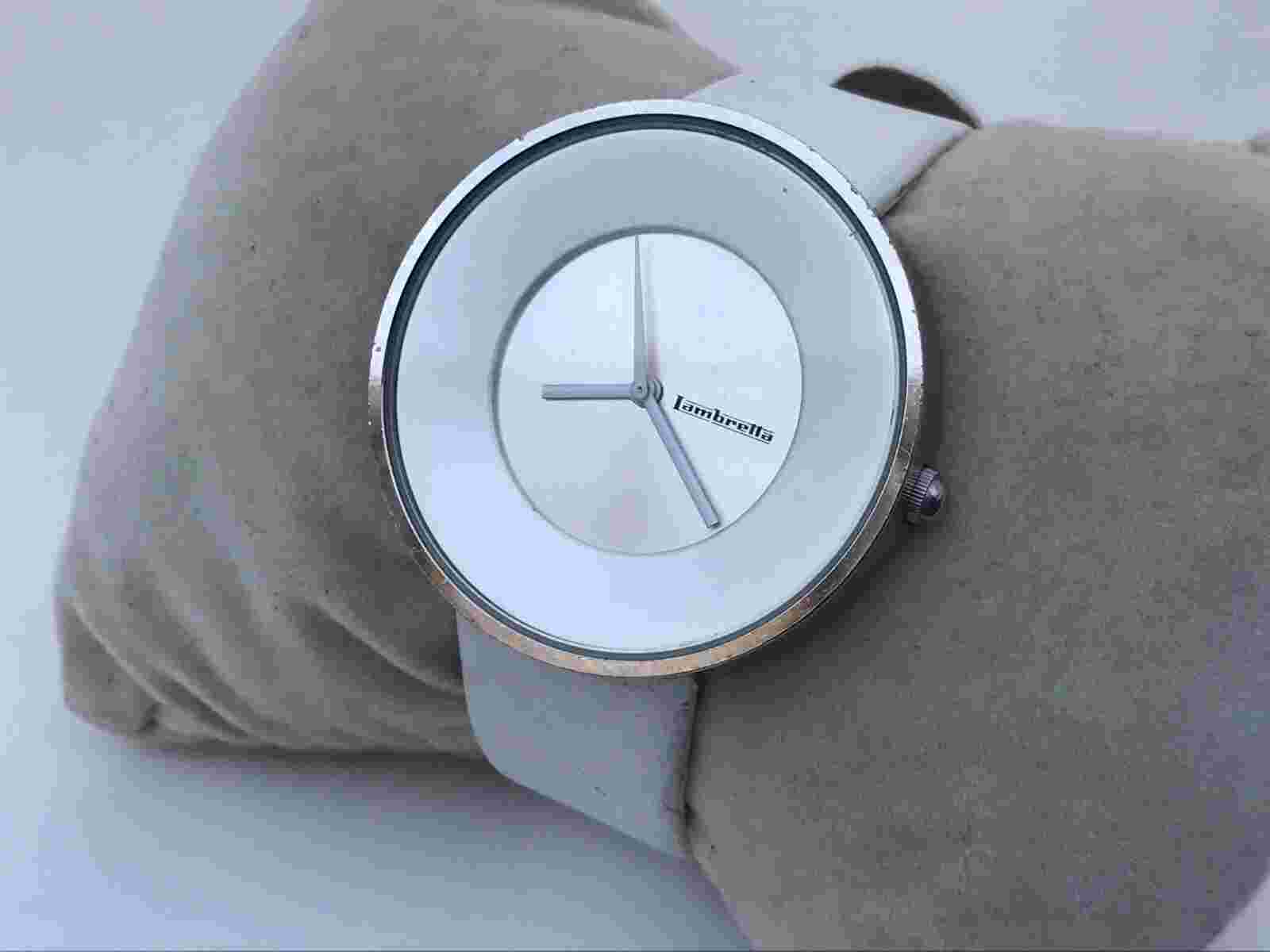 Lambretta Watch White Leather Band Analog Quartz Movement Wrist Watch Rare