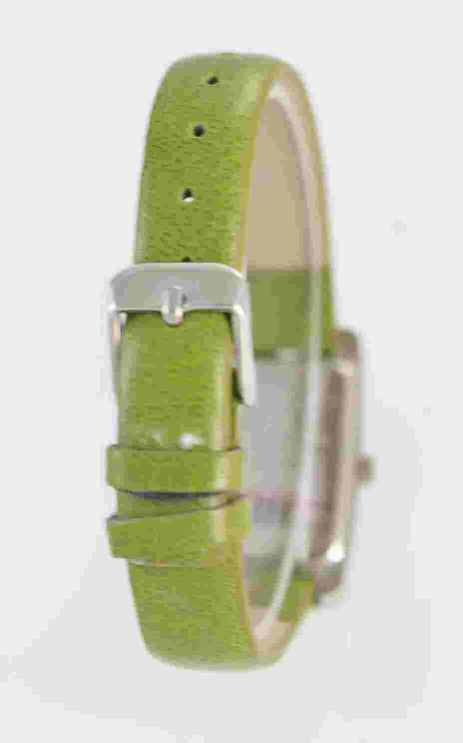 LEI Watch Women Silver Stainless Steel Green Leather Water Resist Battery Quartz