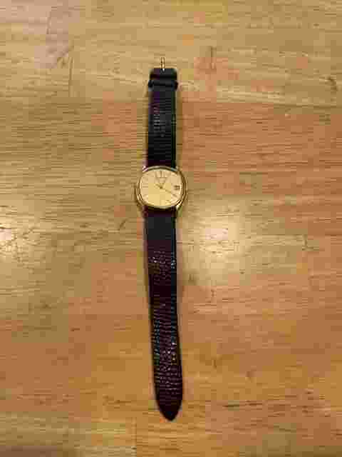 Vintage Men's Lassale Seiko Gold Tone Quartz Watch Thin Case w/Brown Lizard Band