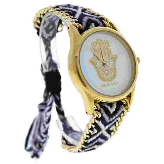 MSHHIWH Hindi Hand - Gold/Black Nylon Strap Watch by Manoush for Women - 1 Pc
