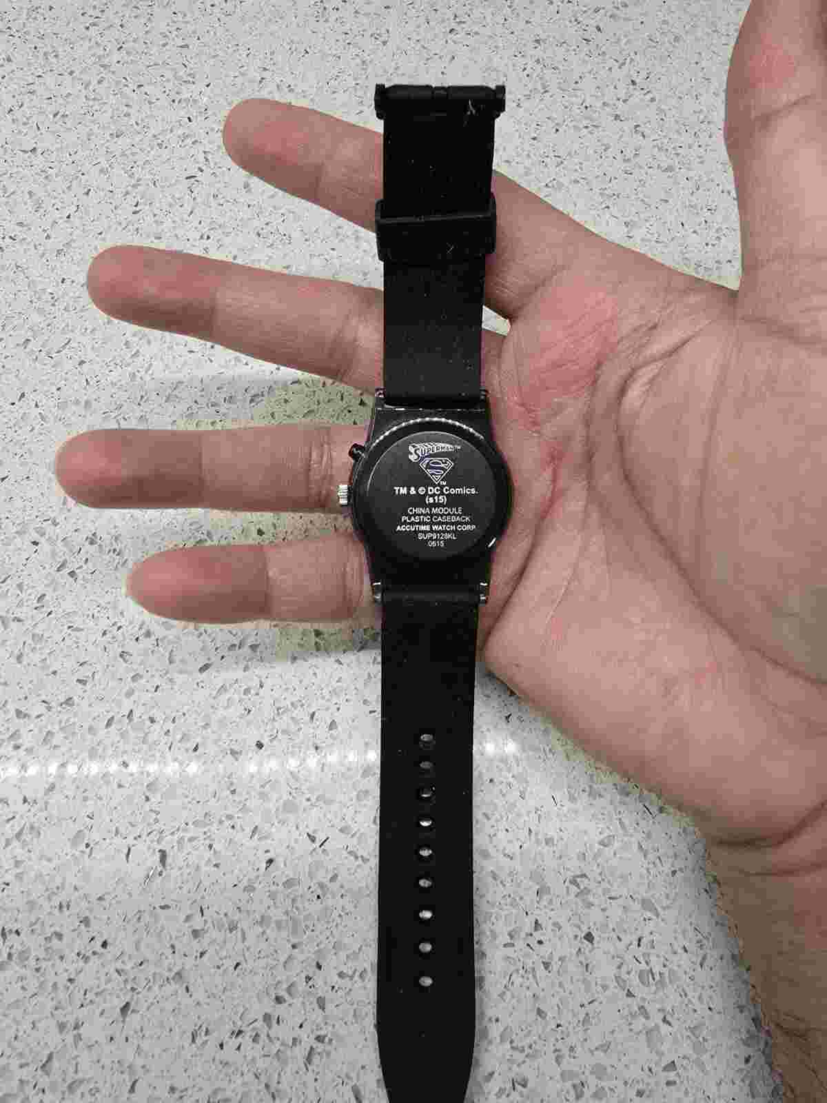 Accutime Youth Superman Watch DC Comics s15 SUP9128KL Black Silicone Band